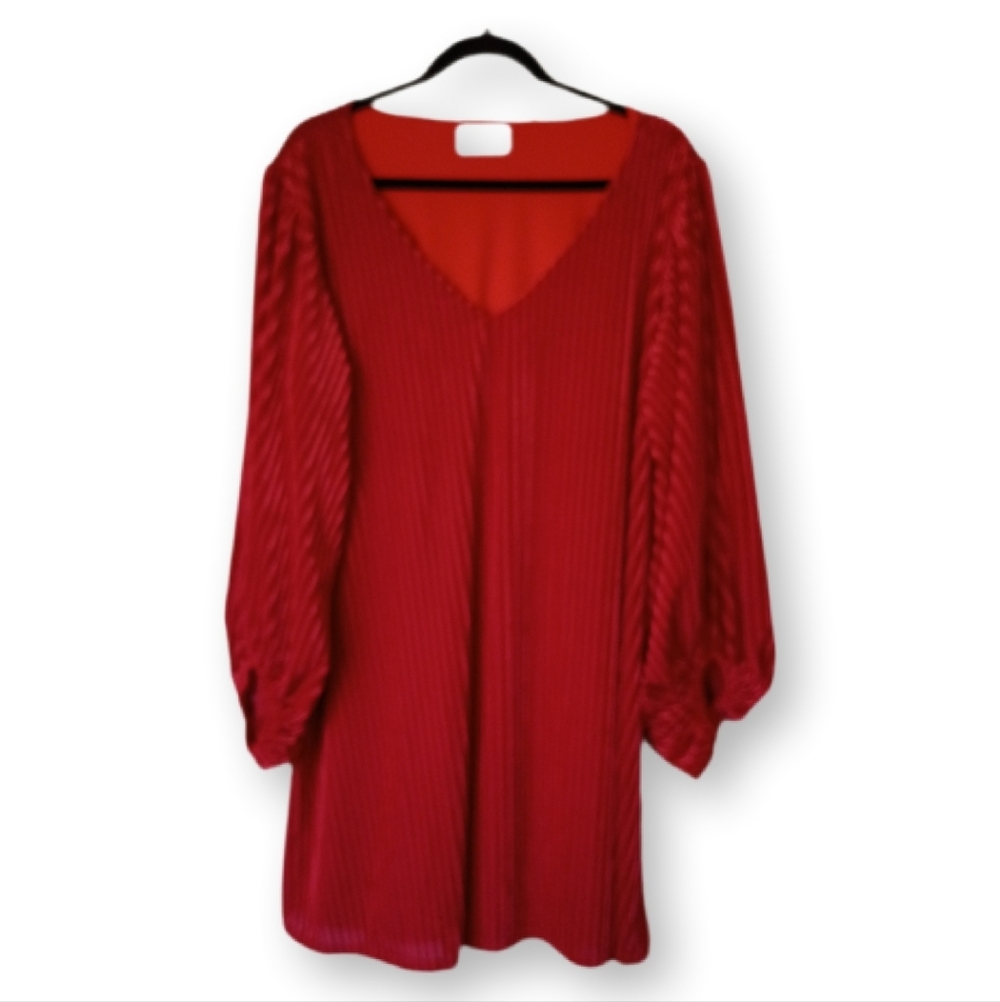Elegant Red Long-Sleeve Dress 3x Adrienne